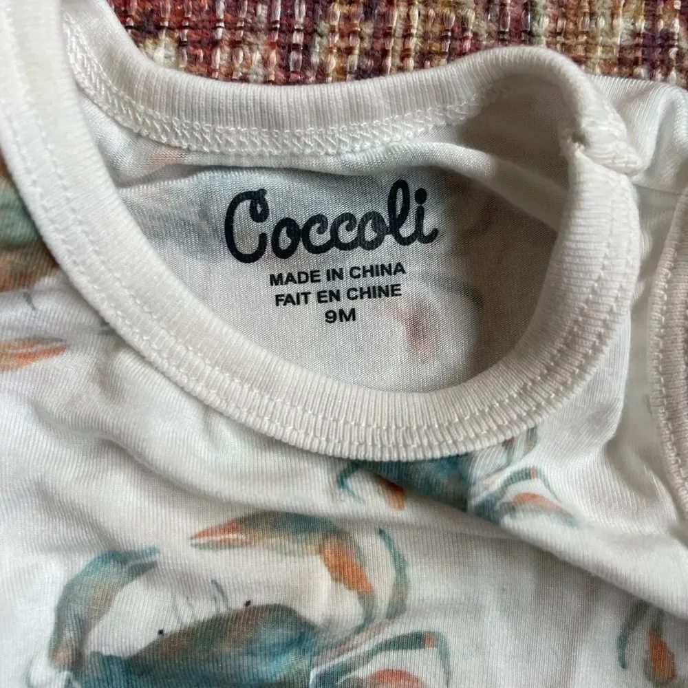 Coccoli Girls White Tank Nightgowns with Teal & Peach Crab Print (Pair)